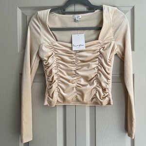 Love,‎ Fire Women’s Long Sleeve Nude Crop Rouched Squareneck Velour Top Sz S
